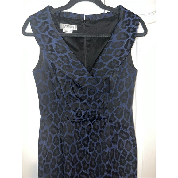 KAY UNGER NEW YORK Women's Dress Sz 6 Cap Sleeveless V-Neck Blue Black Leopard - Picture 2 of 13